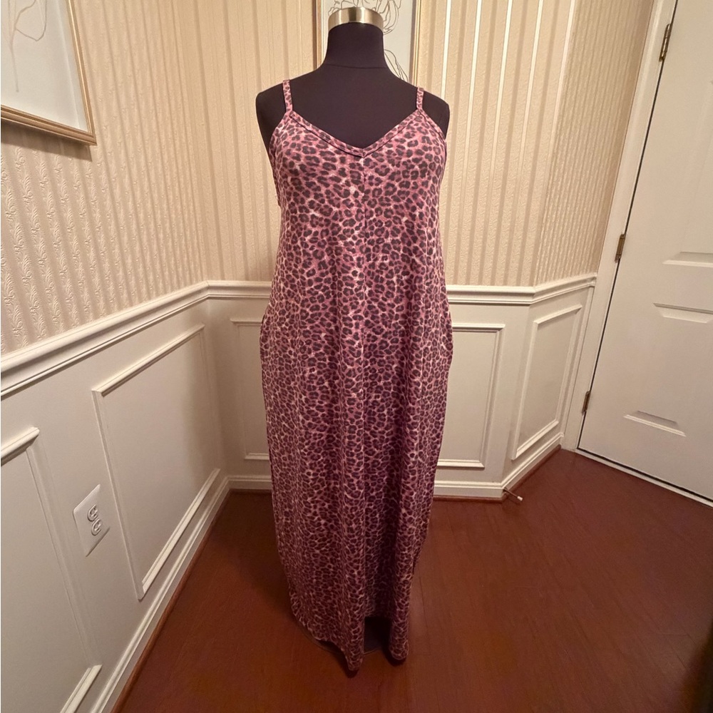 Pink Leopard Print Maxi Dress. NEW!! Never Worn!
